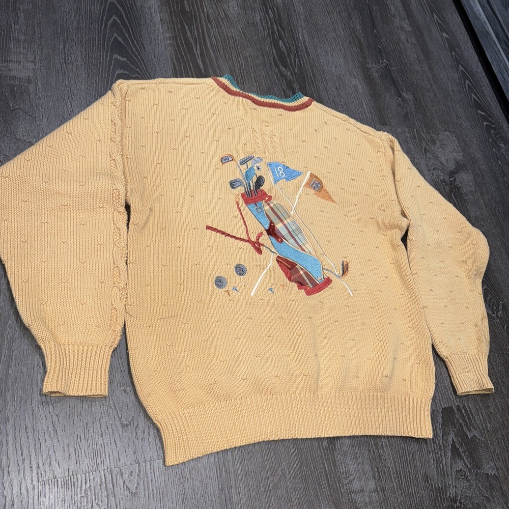VTG Izod Embroidered V-neck Golf Cable Knit Sweater Womens M/Men's S Cricket